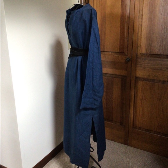 Denis Colomb hand woven linen caftan, Petrol Blue, Size Medium - Picture 4 of 9